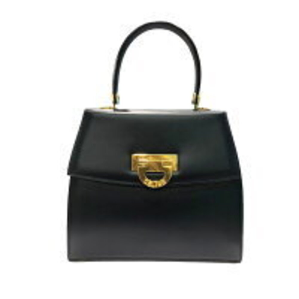 Celine Handbag Logo Gancini Shoulder Bag Black Calfskin Leather HO - Picture 2 of 9